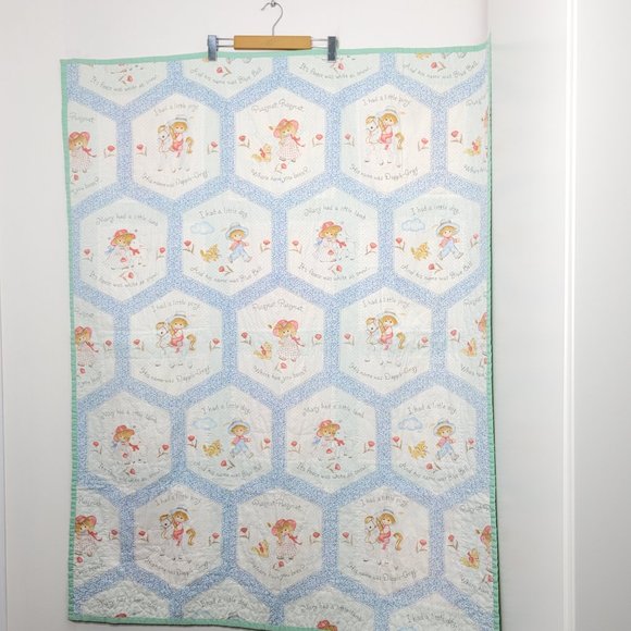 Vintage Nursery Rhyme Baby Quilt Blanket Double Sided Teddy Bears Embroidered - Picture 4 of 12